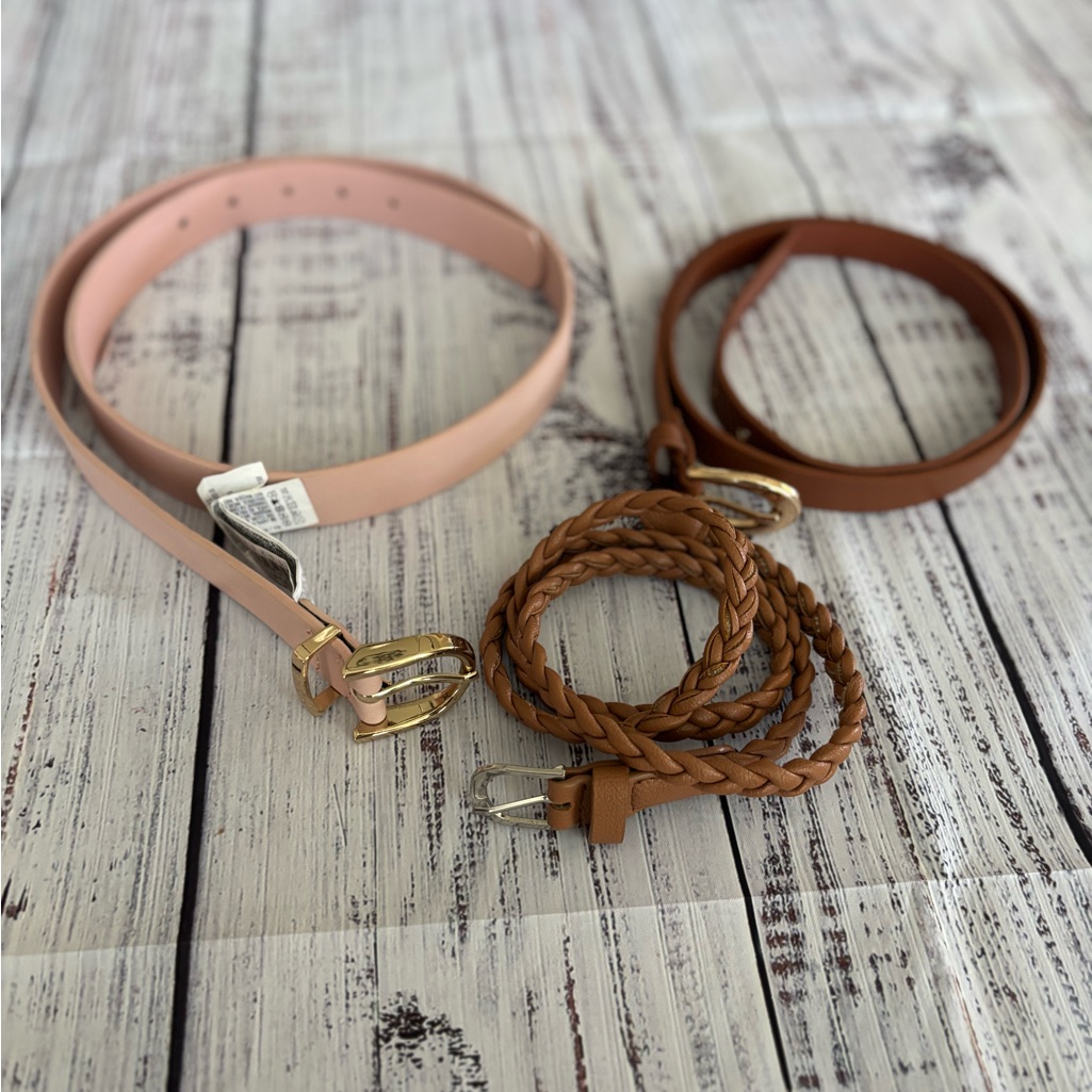 Set Of Pink And Brown Belts With Gold Buckles ML